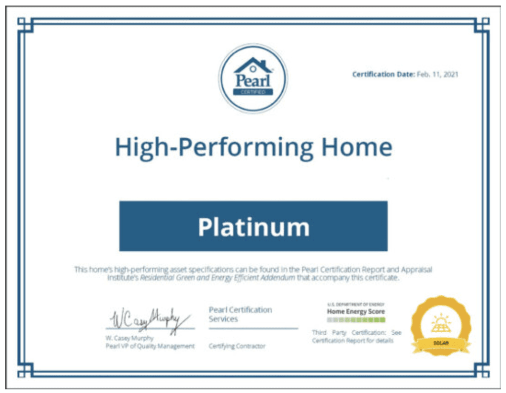 Pearl High-Performing Home Platinum Certificate